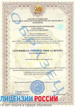 Образец сертификата соответствия аудитора №ST.RU.EXP.00006191-3 Лучегорск Сертификат ISO 50001